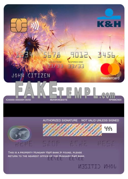 Hungary K&H bank fake mastercard photoshop template PSD